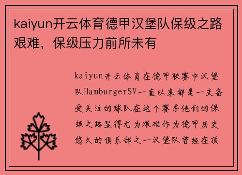 kaiyun开云体育德甲汉堡队保级之路艰难，保级压力前所未有